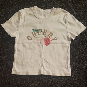 Cherry LA Graphic Crop Top - White with Red and Green Accents